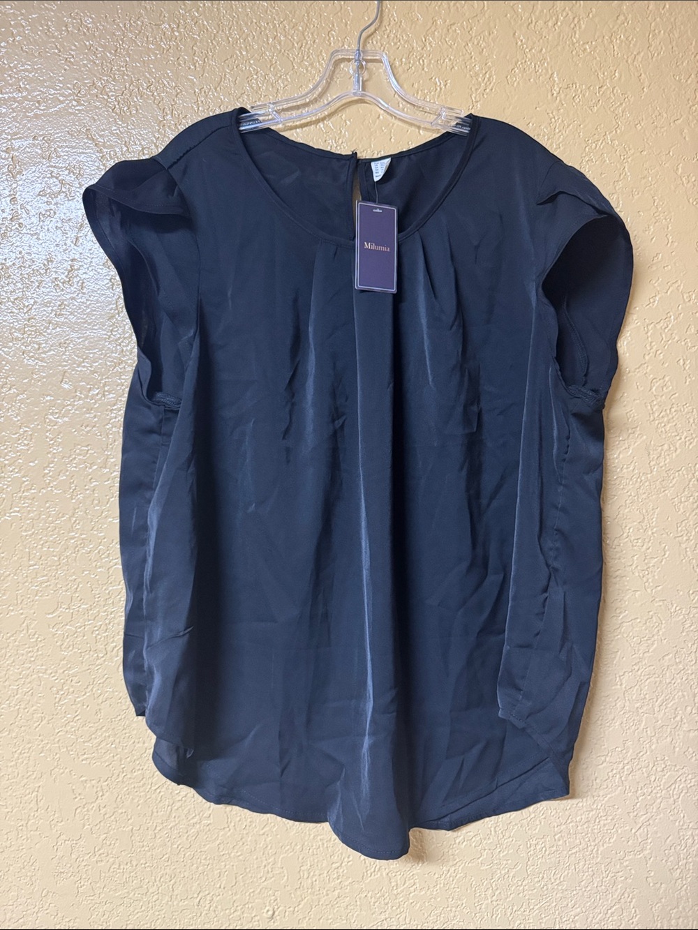 Alfani Navy Pleated Cap-Sleeve Blouse